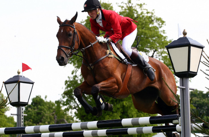 Karin Donckers of Belgium moved up third place in the iindividual competition after today's show jumping phase of the FEI Nations Cup Eventing at Houghton Hall ©Getty Images