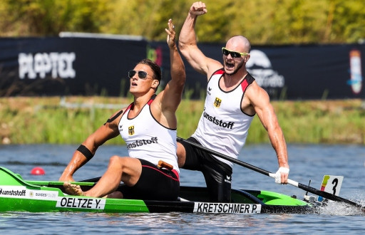 German world champions Yul Oeltze and Peter Kretschmer won the men’s C2 1000m at the ICF Canoe Sprint World Cup ©ICF