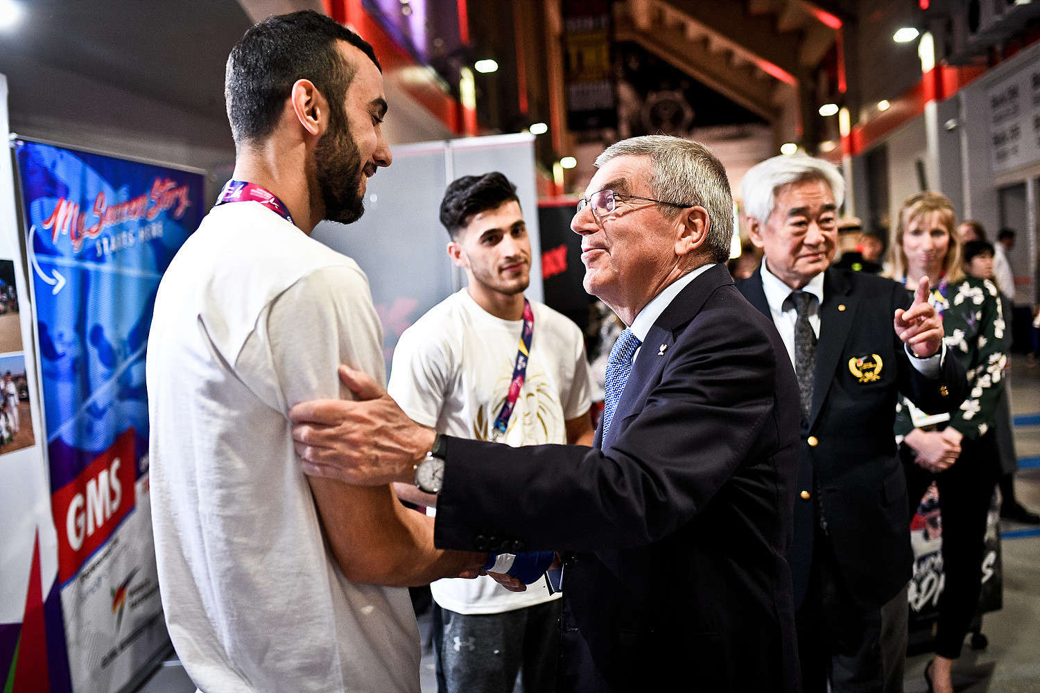 Bach visits Taekwondo Humanitarian Foundation booth during World Championships