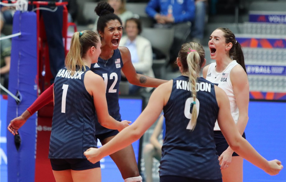 Defending champions the United States beat Serbia in four sets ©FIVB