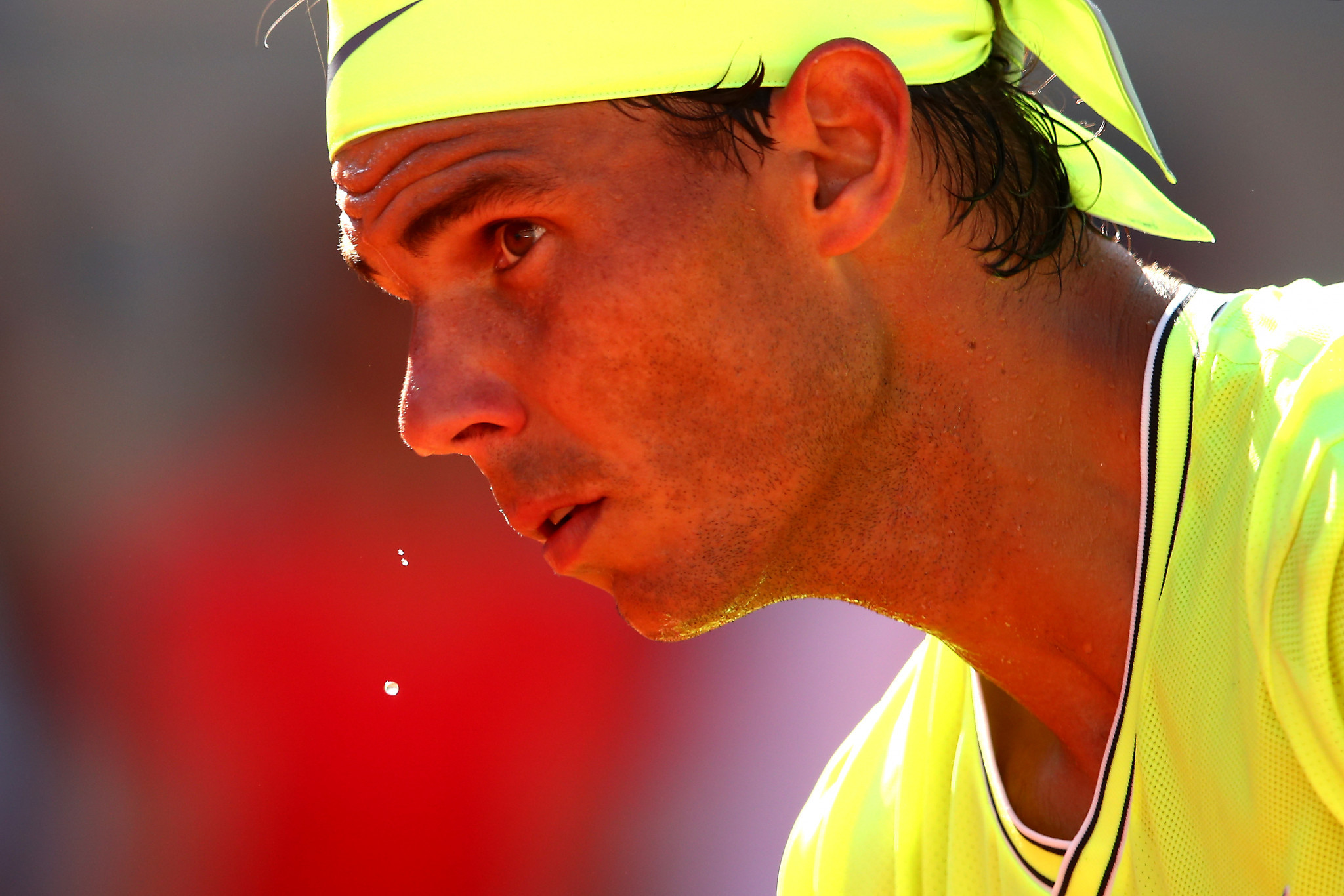 Sweat drips off the nose of Spaniard Rafael Nadal in his clash with David Goffin of Belgium ©Getty Images