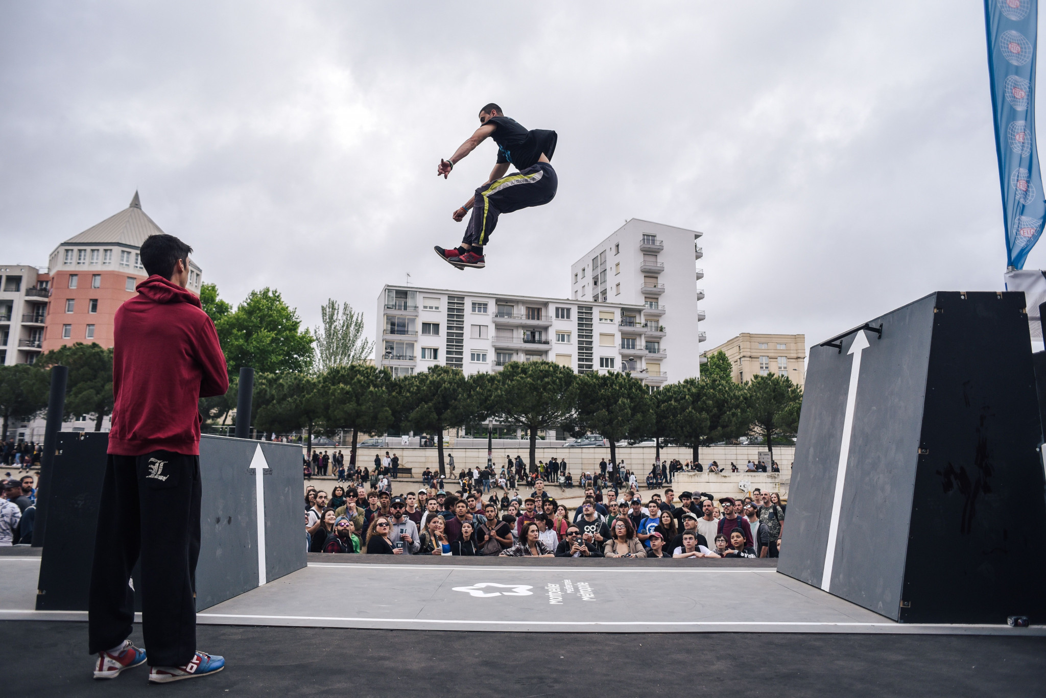 The first FIG Parkour World Cup took place at FISE Montpellier in 2018 and is the focus for Morinari Watanabe ©FISE