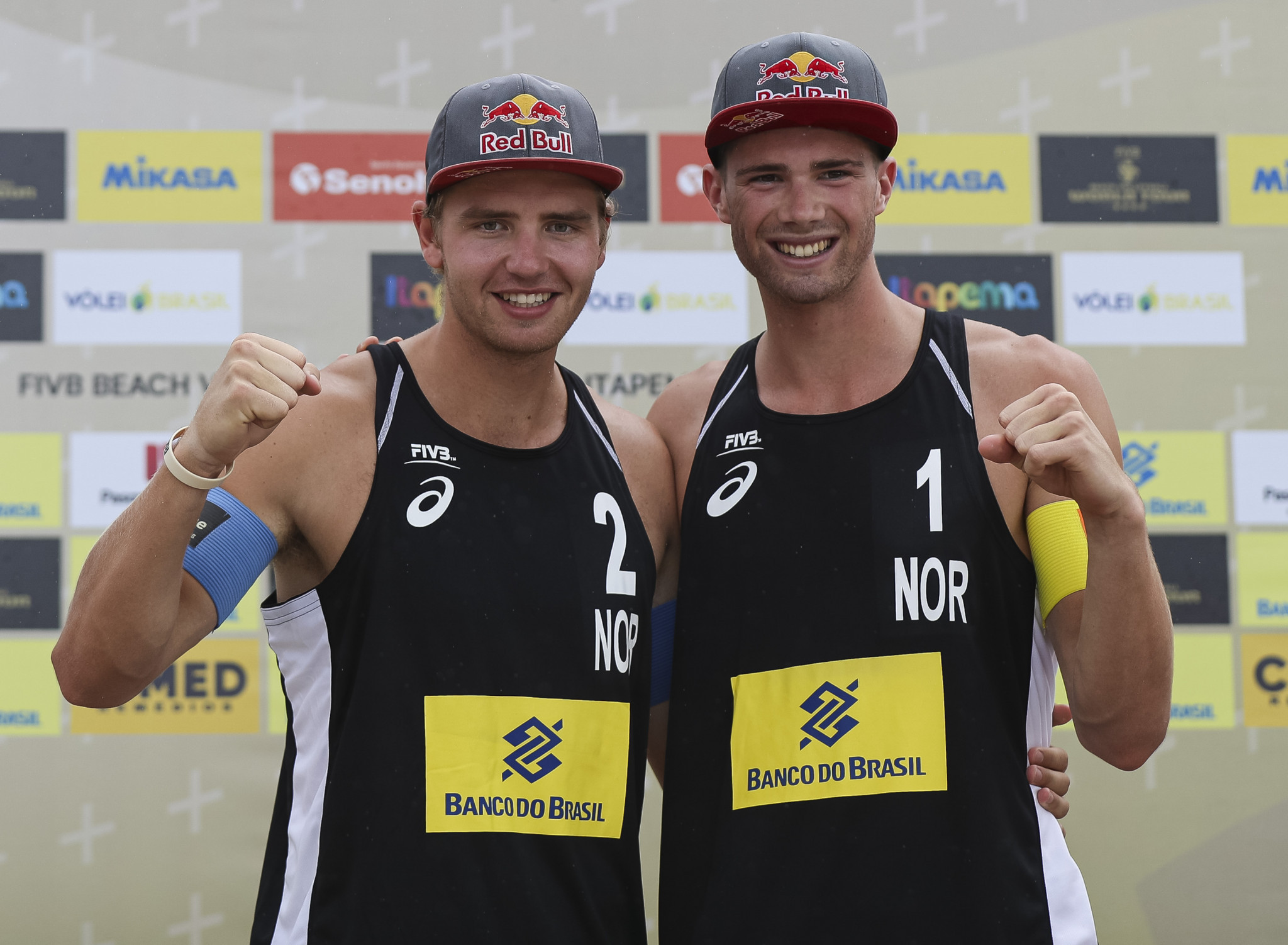 Christian Sørum (L) and Anders Mol of Norway are favourites to win the International Volleyball Federation (FIVB) Beach World Tour event in Ostrava, Czech Republic ©Getty Images