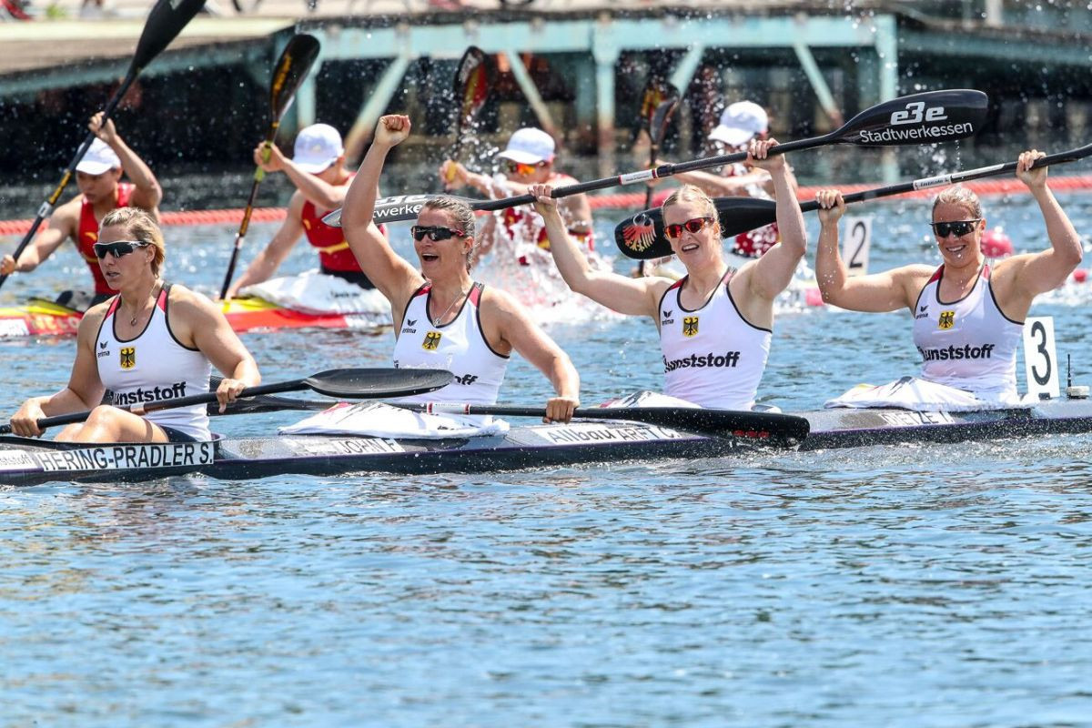 Germany's victory in the women's K4 500m restored morale after home crews suffered two shock defeats at the ICF Canoe Sprint World Cup in Duisburg ©ICF