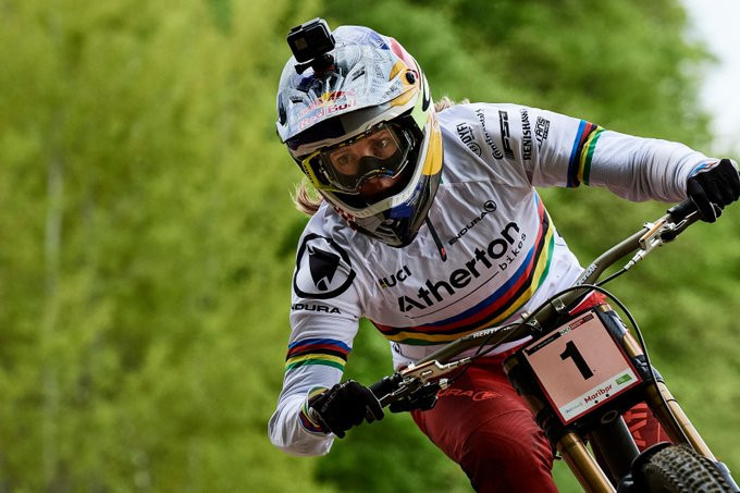 World champion Rachel Atherton of Britain won the women's UCI Mountain Bike Downhill World Cup race in Fort William ©British Cycling