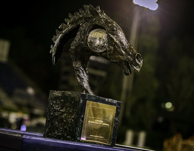 The FEI Jumping Nations Cup trophy, which is the ultimate ambition of the teams who contested the second European Division One event in St Gallen today  ©FEI