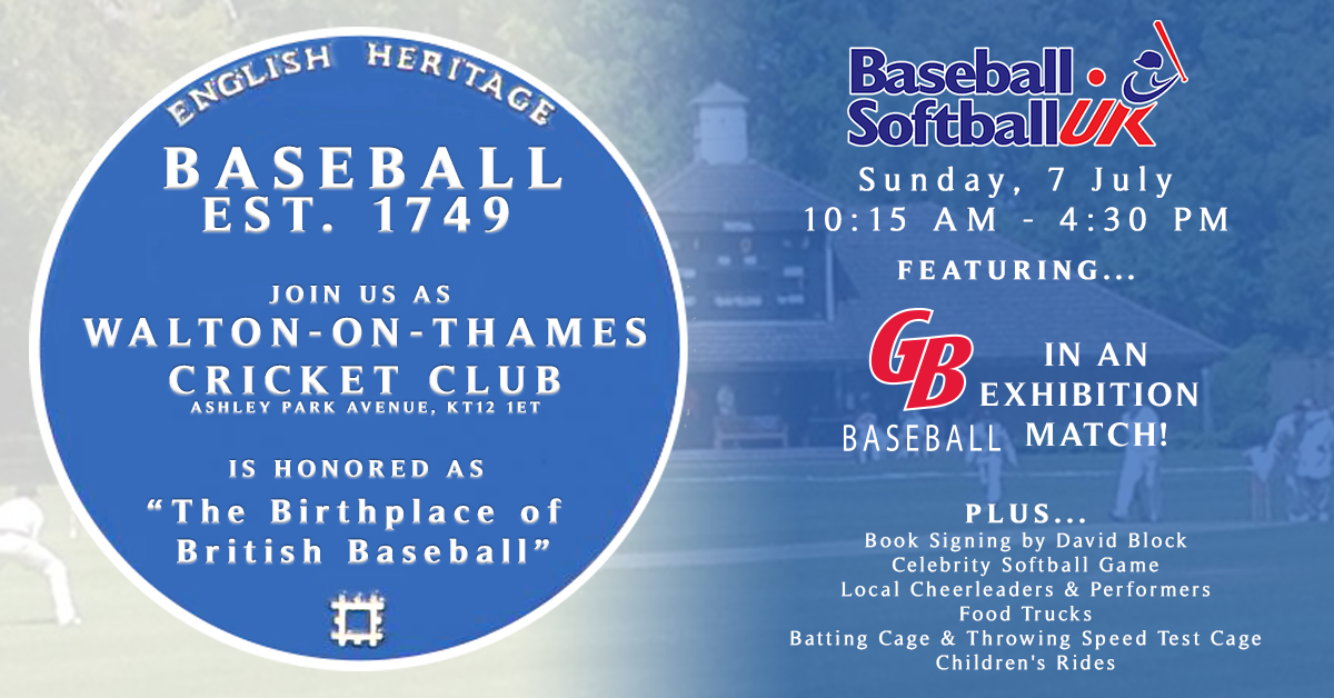 A Blue Plaque will be presented on July 7 to Walton Cricket Club in Ashley Park, Walton-on-Thames, where the first recorded baseball game took place in 1749 ©BaseballSoftballUK