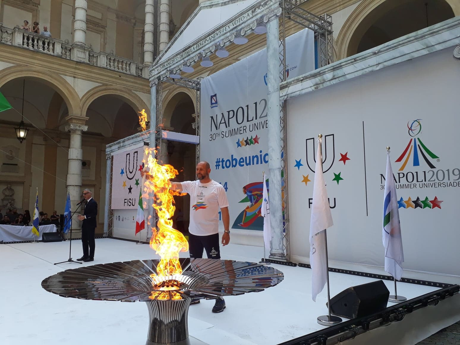 A ceremony at the University of Turin marked the start of the Naples 2019 Torch Relay ©ITG