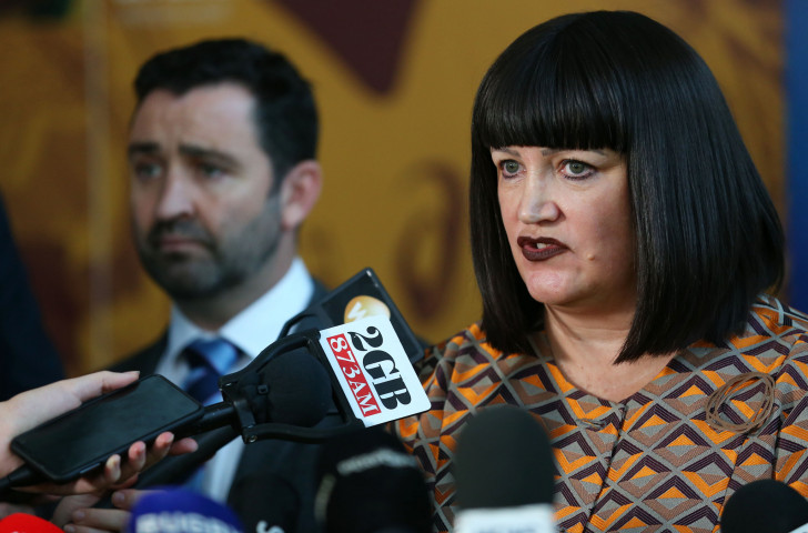 Rugby Australia chief executive Raelene Castle speaks to the media last month following the tribunal finding to uphold the sacking of Israel Folau after posts on social media that broke the player code of conduct ©Getty Images