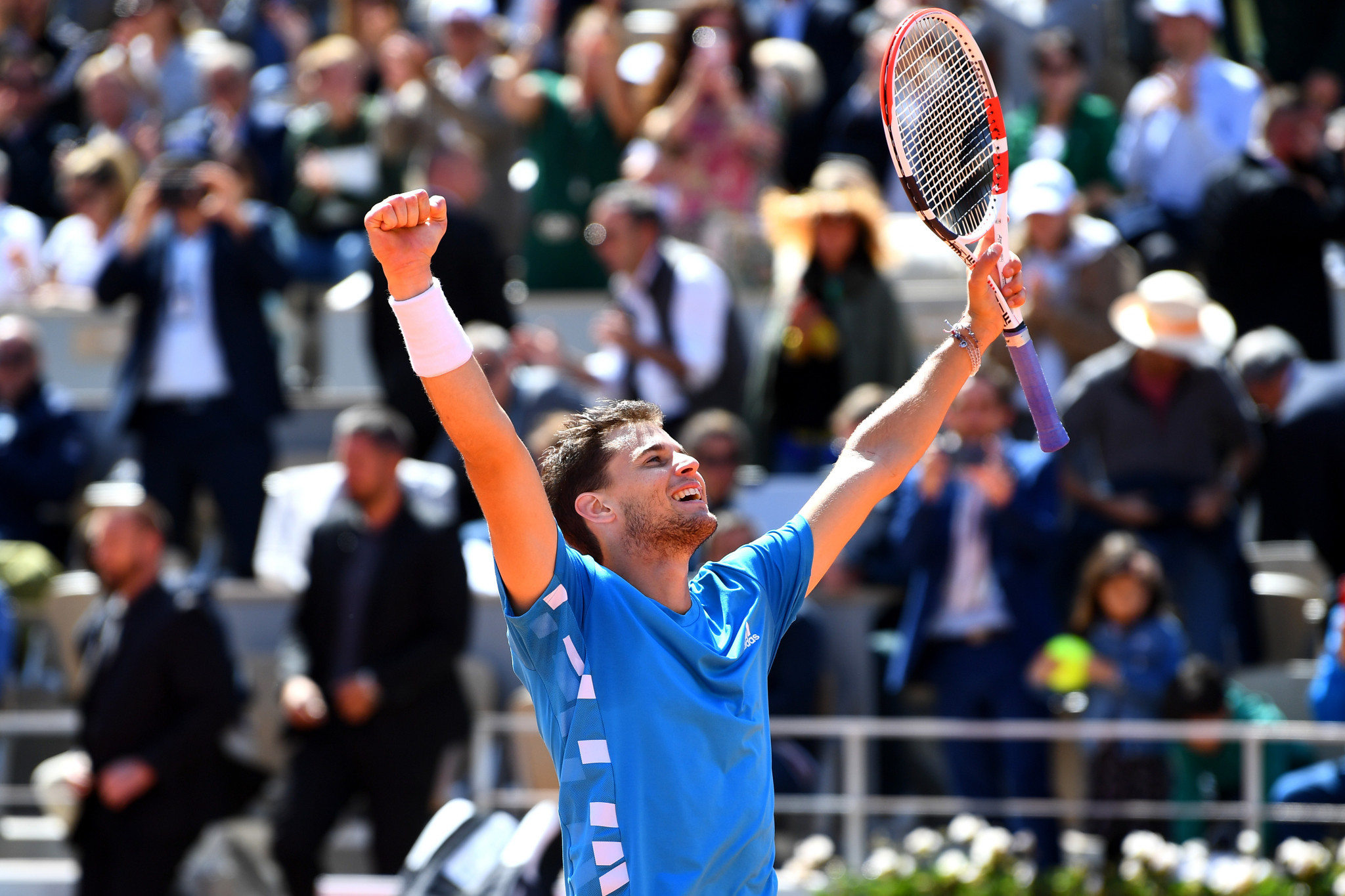 There was elation for Thiem as he sealed a place in tomorrow's French Open final against Spaniard Rafael Nadal ©Getty Images