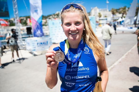 Britain's Saskia Sills took the silver medal in the women's RS:X medal race ©World Sailing