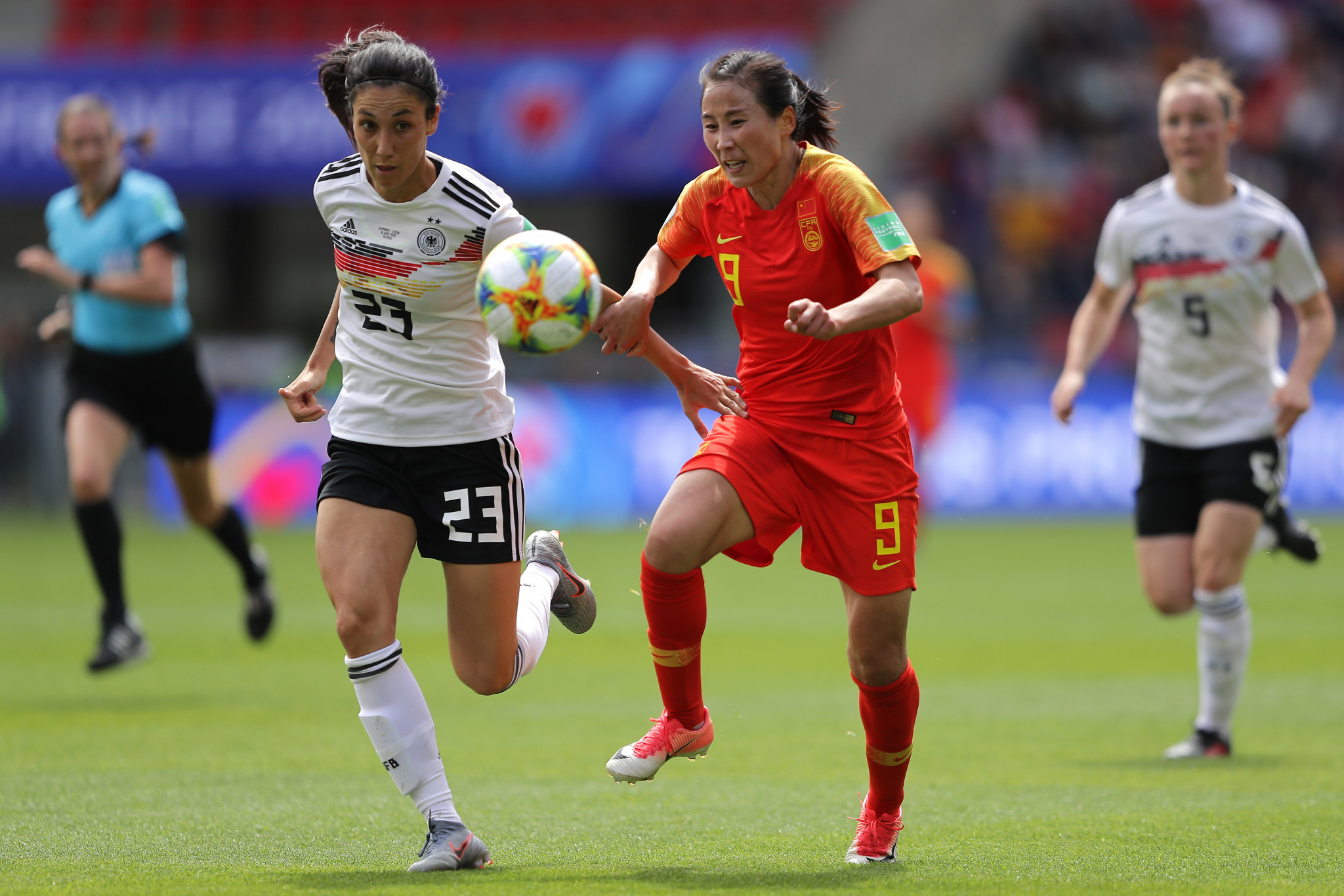 China played Germany in the other Group B fixture, with Yang Li wasting a couple of chances for her team ©Getty Images