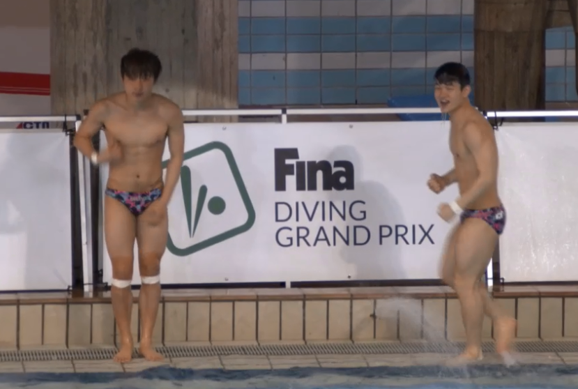 Woo Ha-ram (left) added his second gold of this meeting in the 3m springboard synchro ©FINA