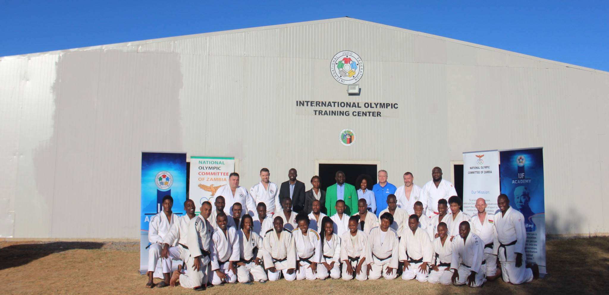 Coaches and experts line up at the Olympic Youth Development Centre in Lusaka during the IJF Academy Level 1 practical training course held in conjunction with the National Olympic Committee of Zambia ©NOCZ