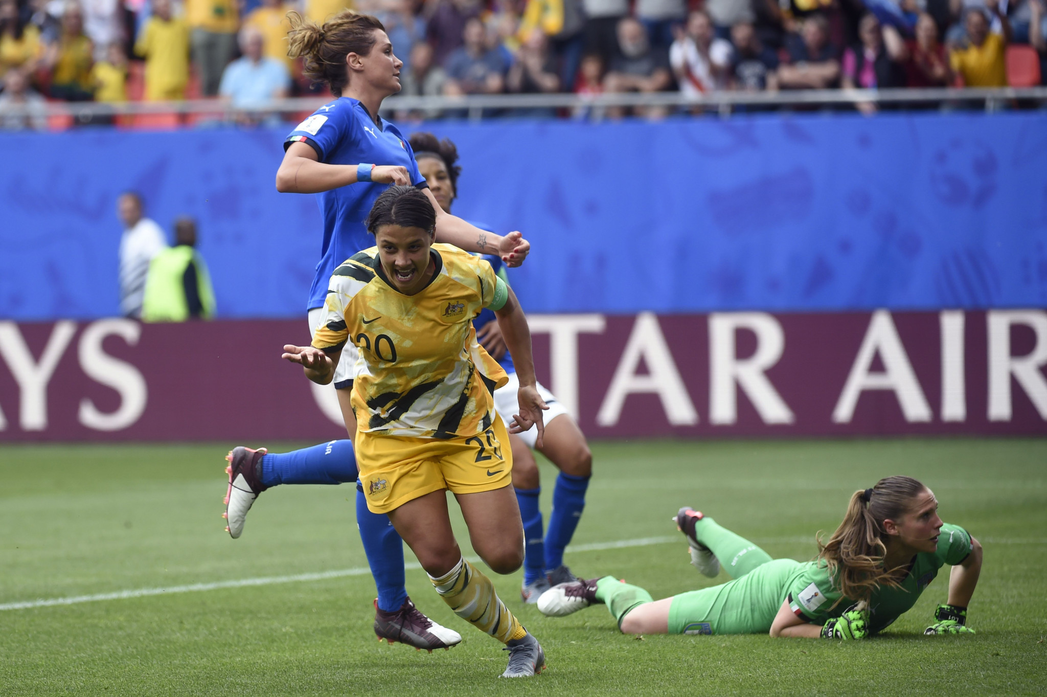 Sam Kerr put Australia ahead against Italy on the rebound having seen her penalty saved ©Getty Images
