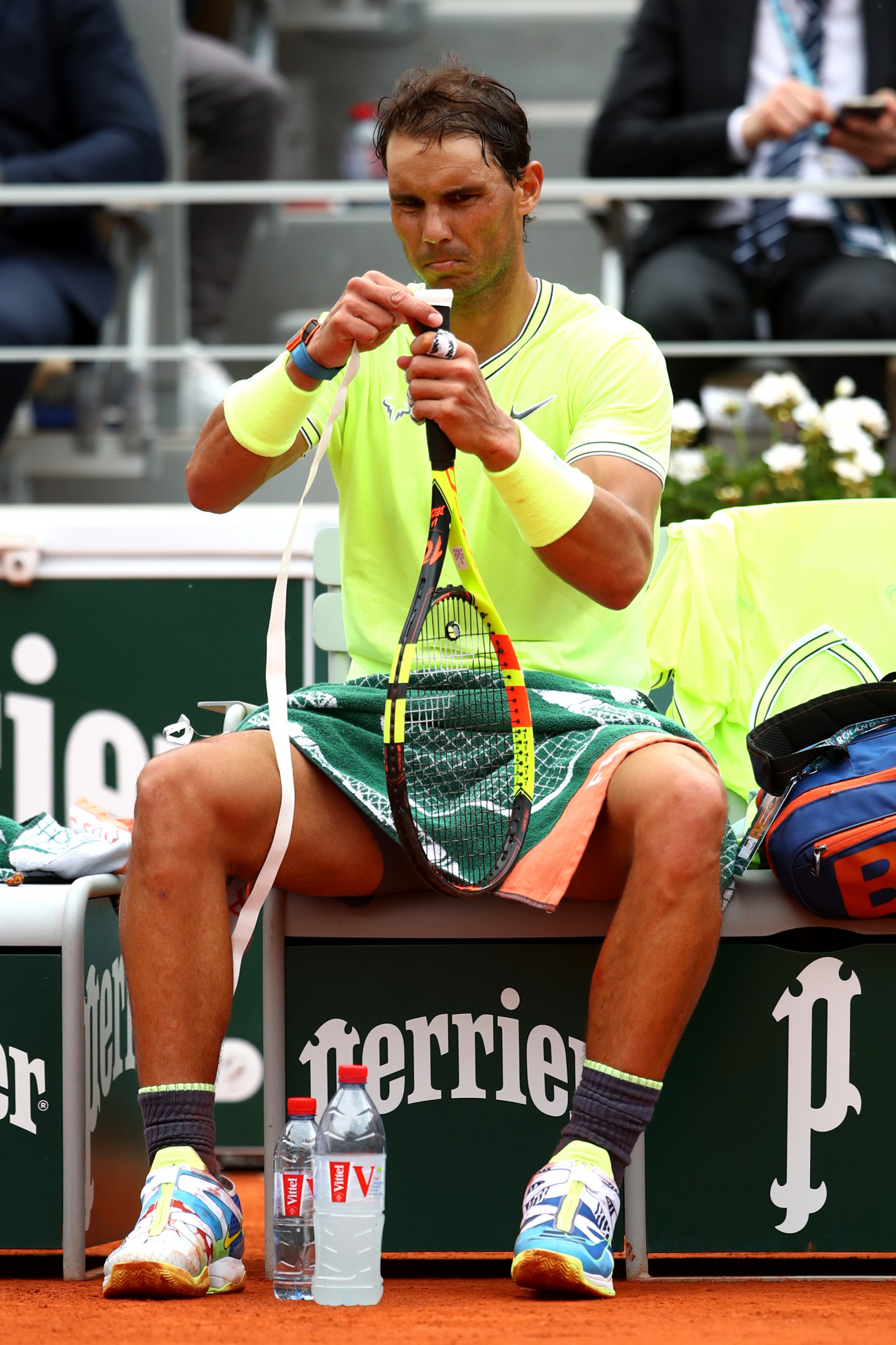 Second seed Nadal tapes his racquet during the final ©Getty Images