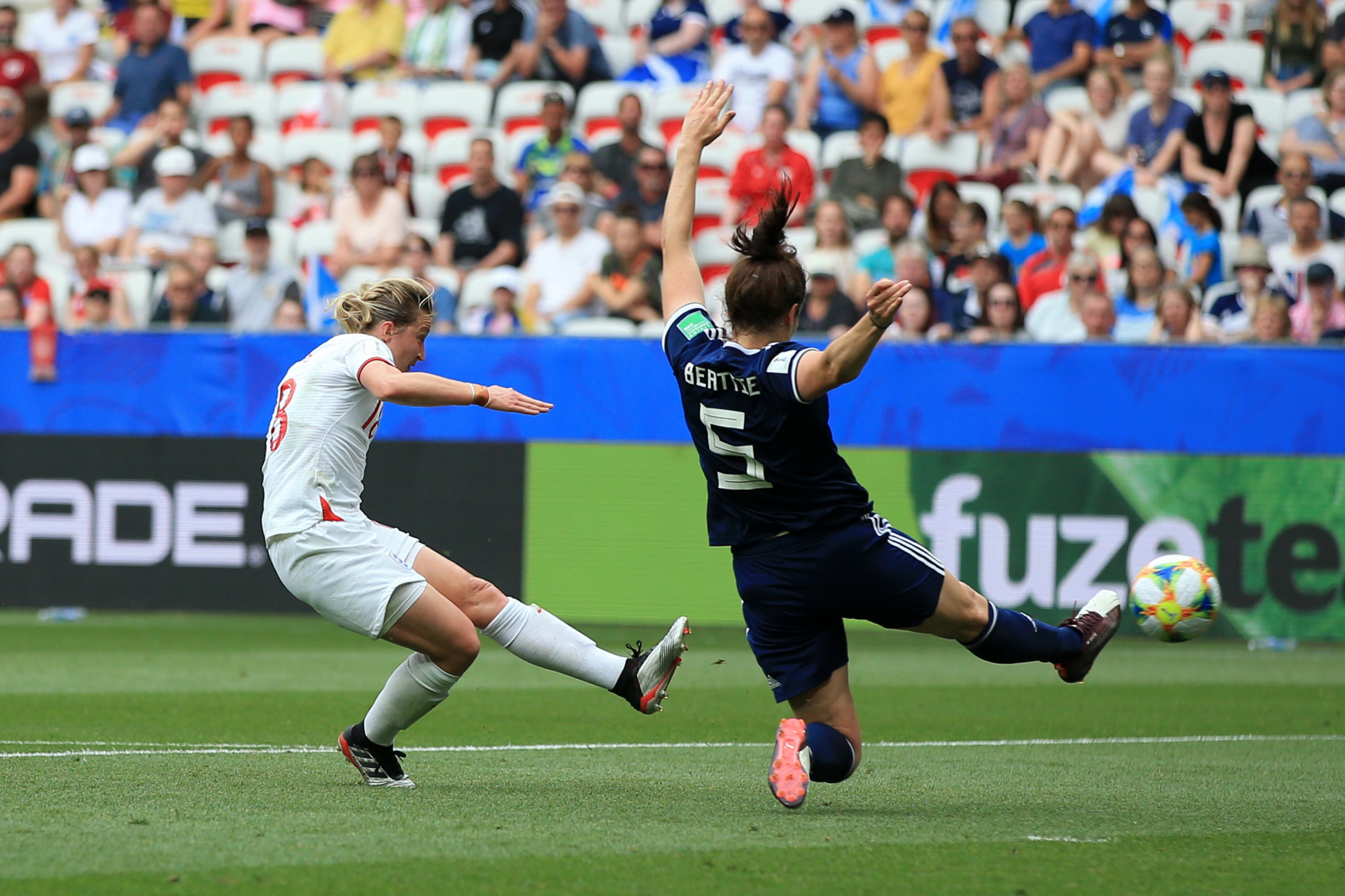 Ellen White, having previously been denied a goal by the offside flag, pounced on a loose ball to curl in a second for England ©Getty Images