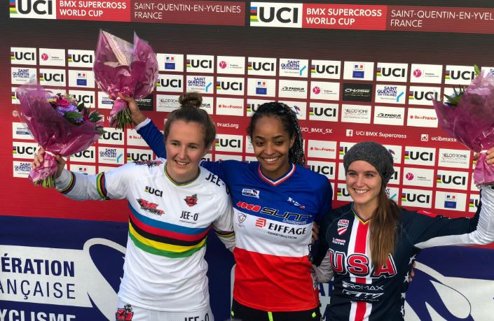 France's Manon Valentino upset to odds to win round six of the women's UCI BMX Supercross World Cup ©UCI