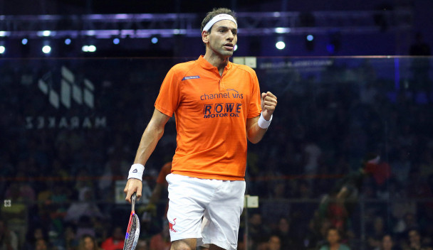 Defending champion Mohamed Elshorbagy of Egypt also began with a win as he overcame Peru's Diego Elias ©PSA