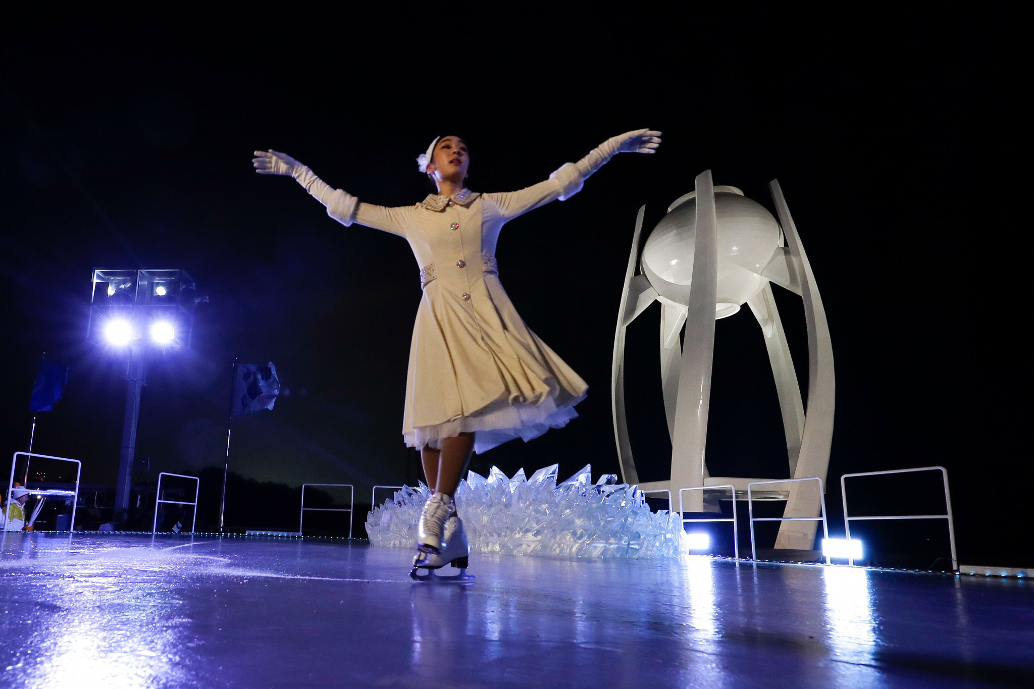Olympic gold medallist Yuna Kim performs during the Opening Ceremony of Pyeongchang 2018 ©Getty Images
