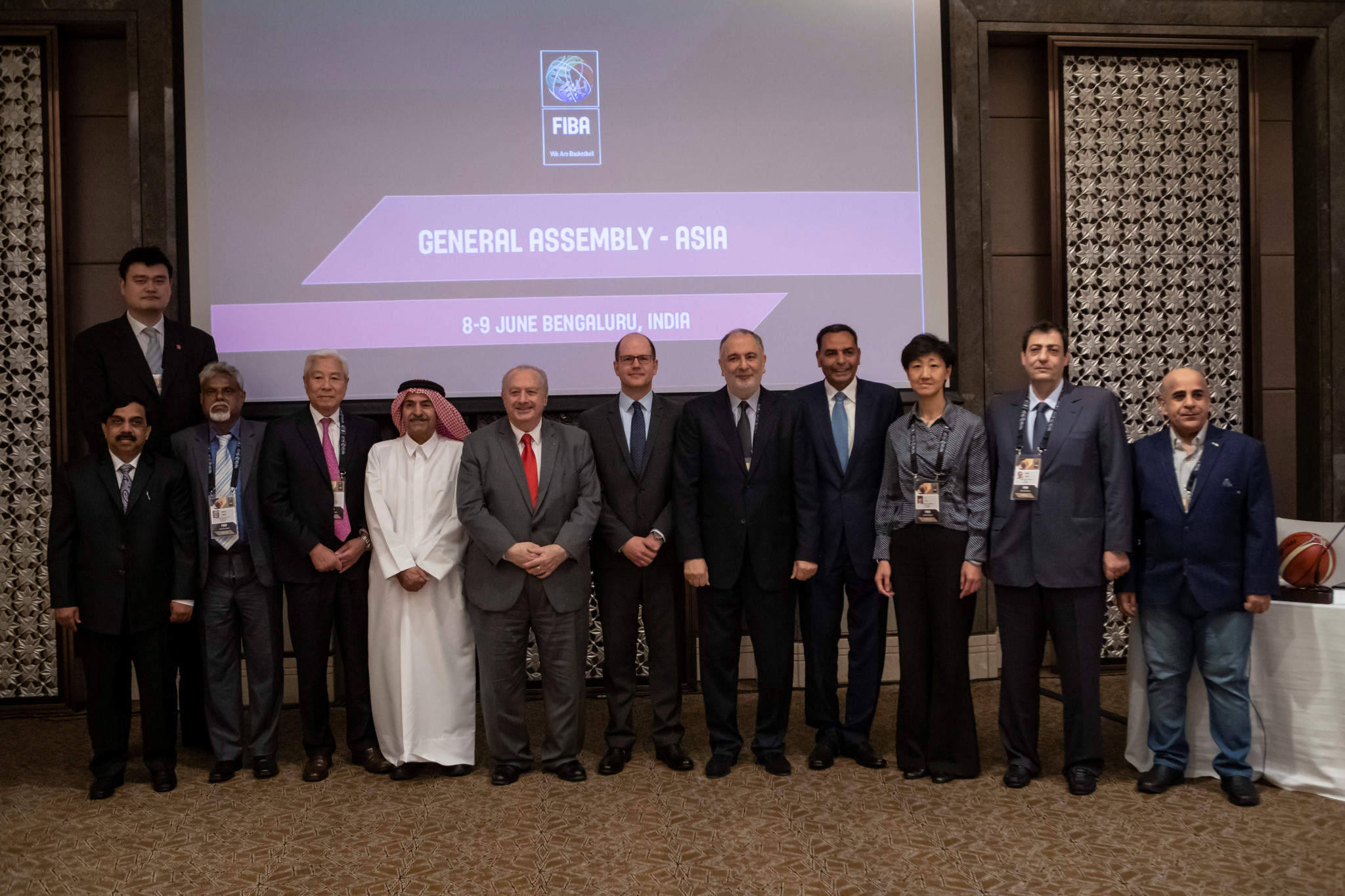 Sheikh Saud Ali Al Thani will continue for a third term as International Basketball Federation Asia President following his re-election with former Houston Rockets star Yao Ming, left, chosen as the chairman ©FIBA