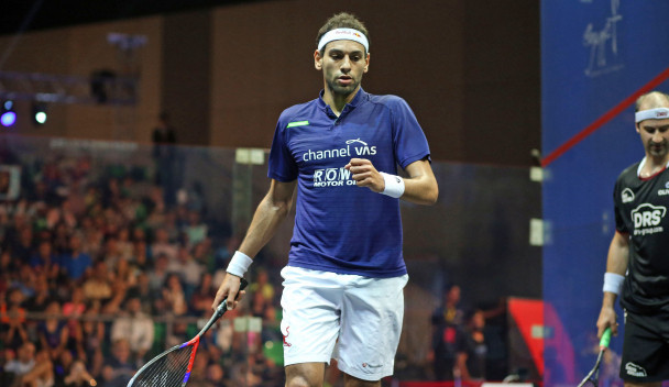 Egypt’s Mohamed El Shorbagy beat Germany’s Simon Rösner today to complete a hat-trick of wins in Group B of the men's event at the PSA World Tour Finals in Cairo ©PSA