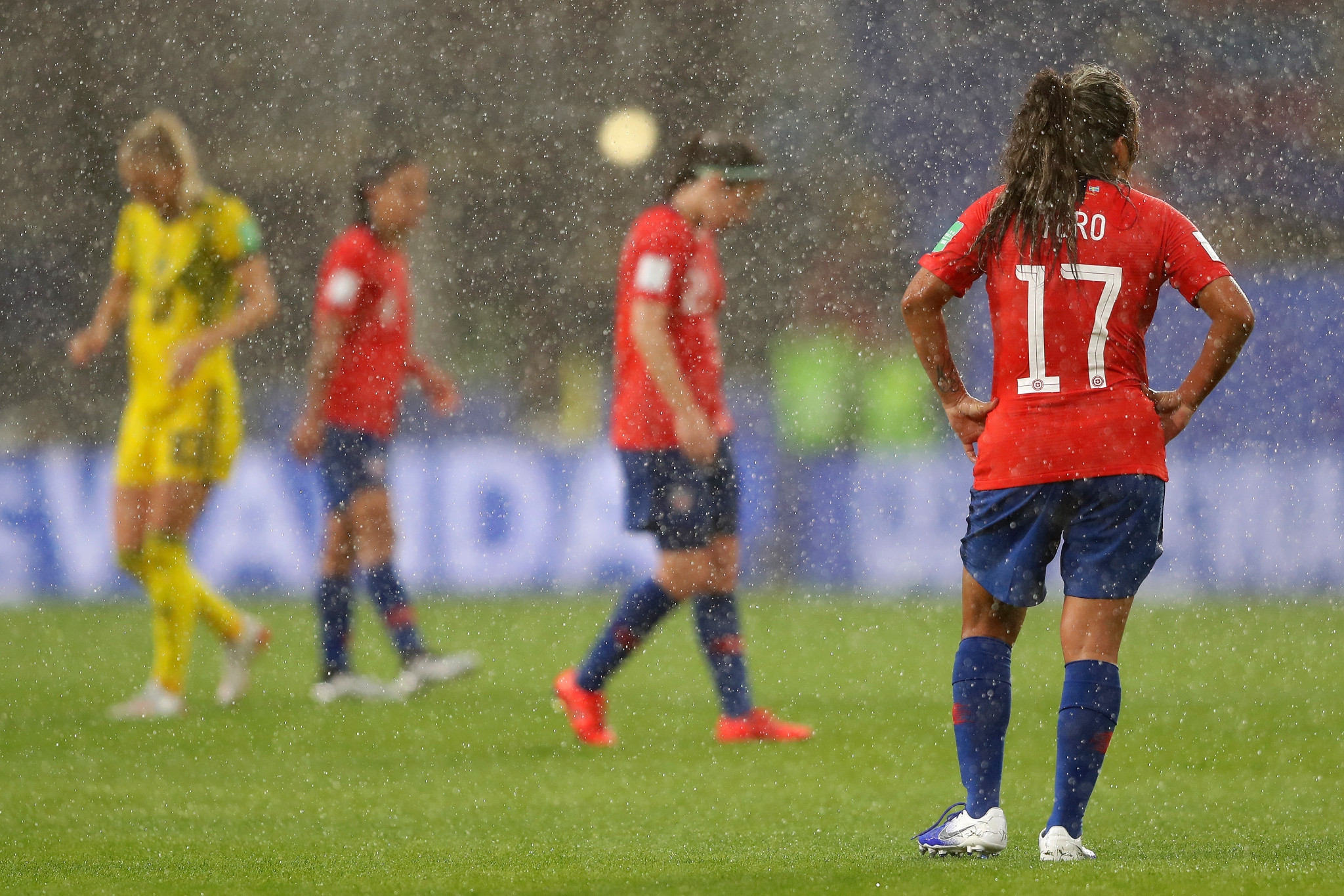 Stormy weather forced a break in Sweden's clash with Chile at the FIFA Women's World Cup ©Getty Images