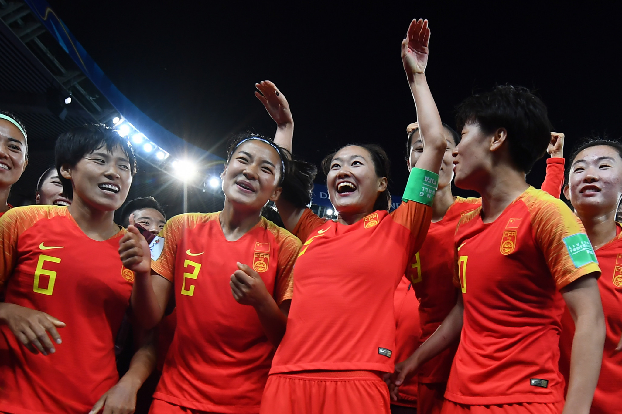 China revel in their victory over South Africa at Parc des Princes ©Getty Images