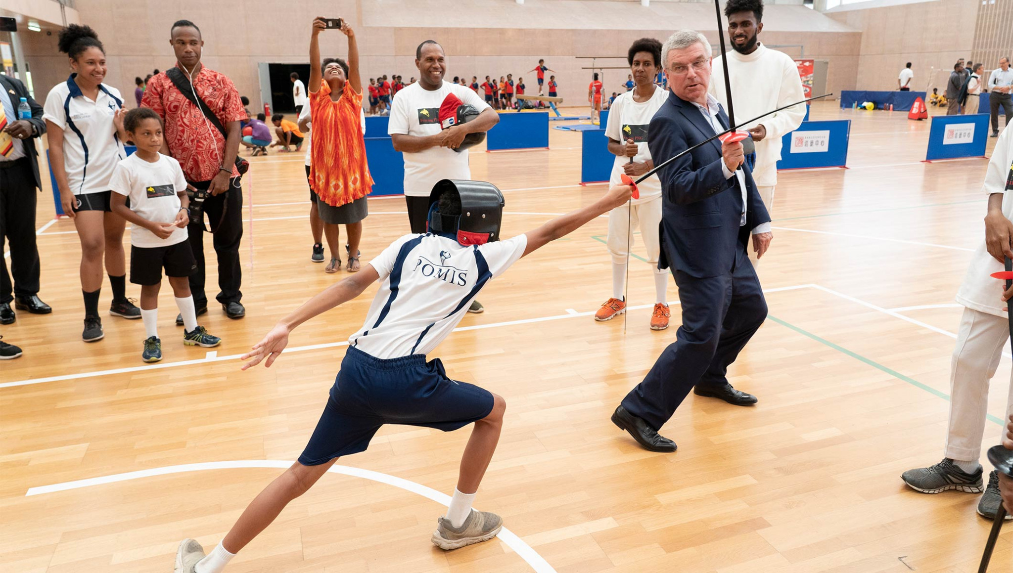 Thomas Bach showed off his fencing skills in Papua New Guinea last month ©IOC