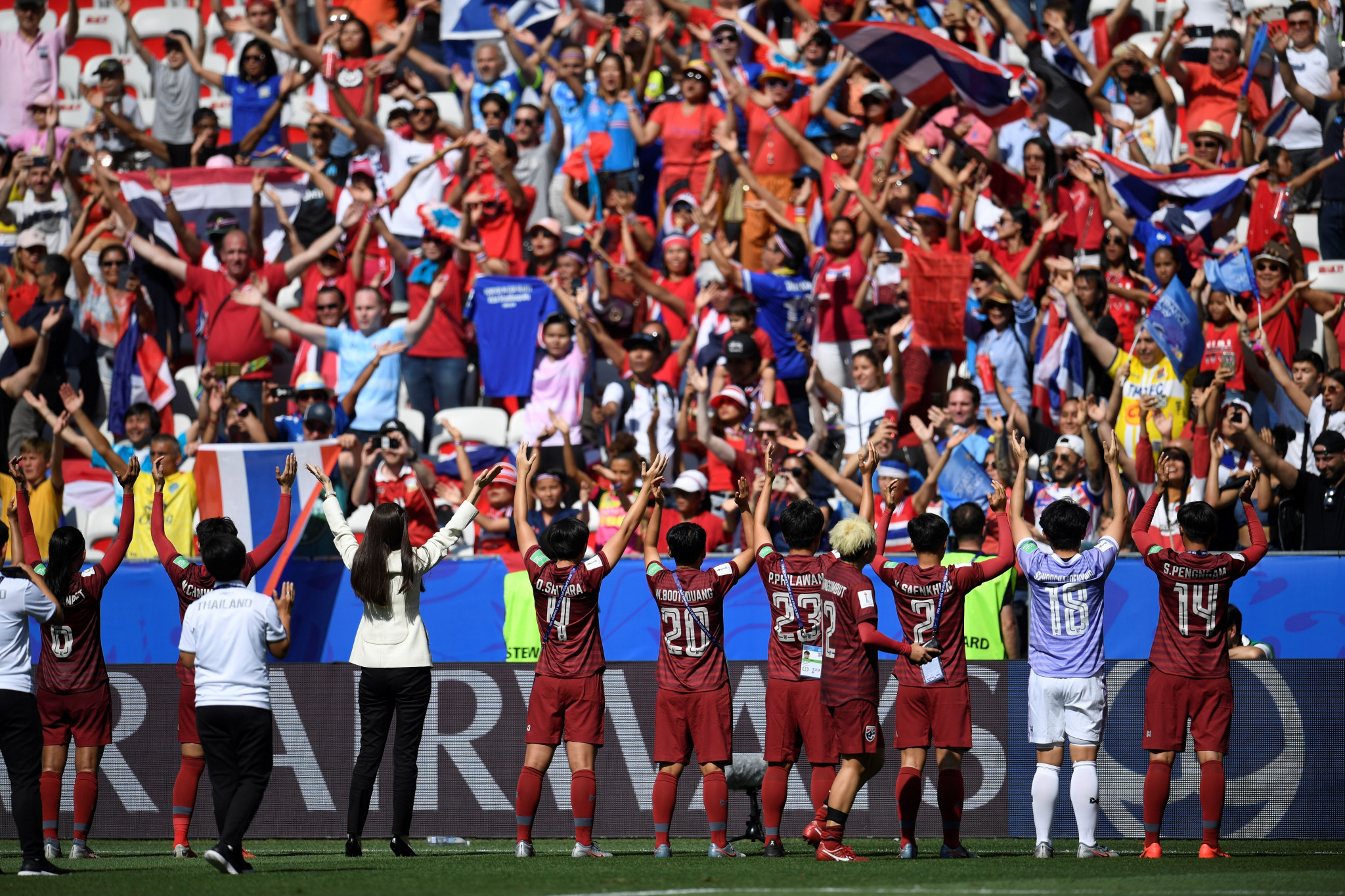 Thailand's players and coaching staff acknowledge their supporters at the end of the game ©Getty Images