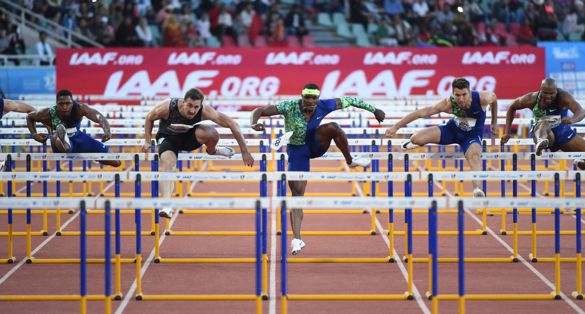 Sergei Shubenkov earned victory at a painful price in the men's 110m hurdles in Rabat tonight ©Getty Images
