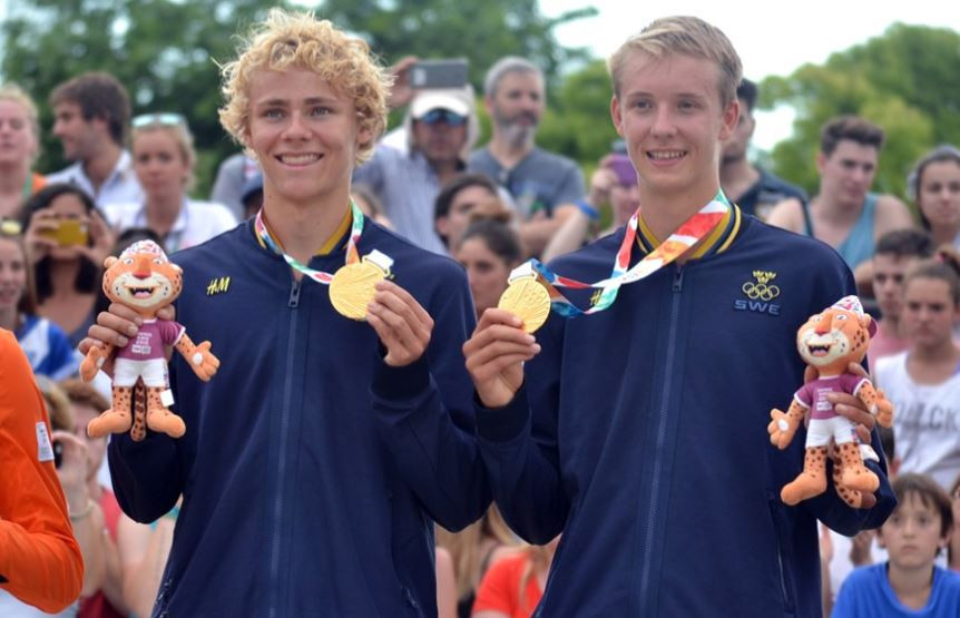 Swedish pair David Ahman and Jonathan Hellvig won gold at the 2018 Youth Olympics in Buenos Aires ©FIVB