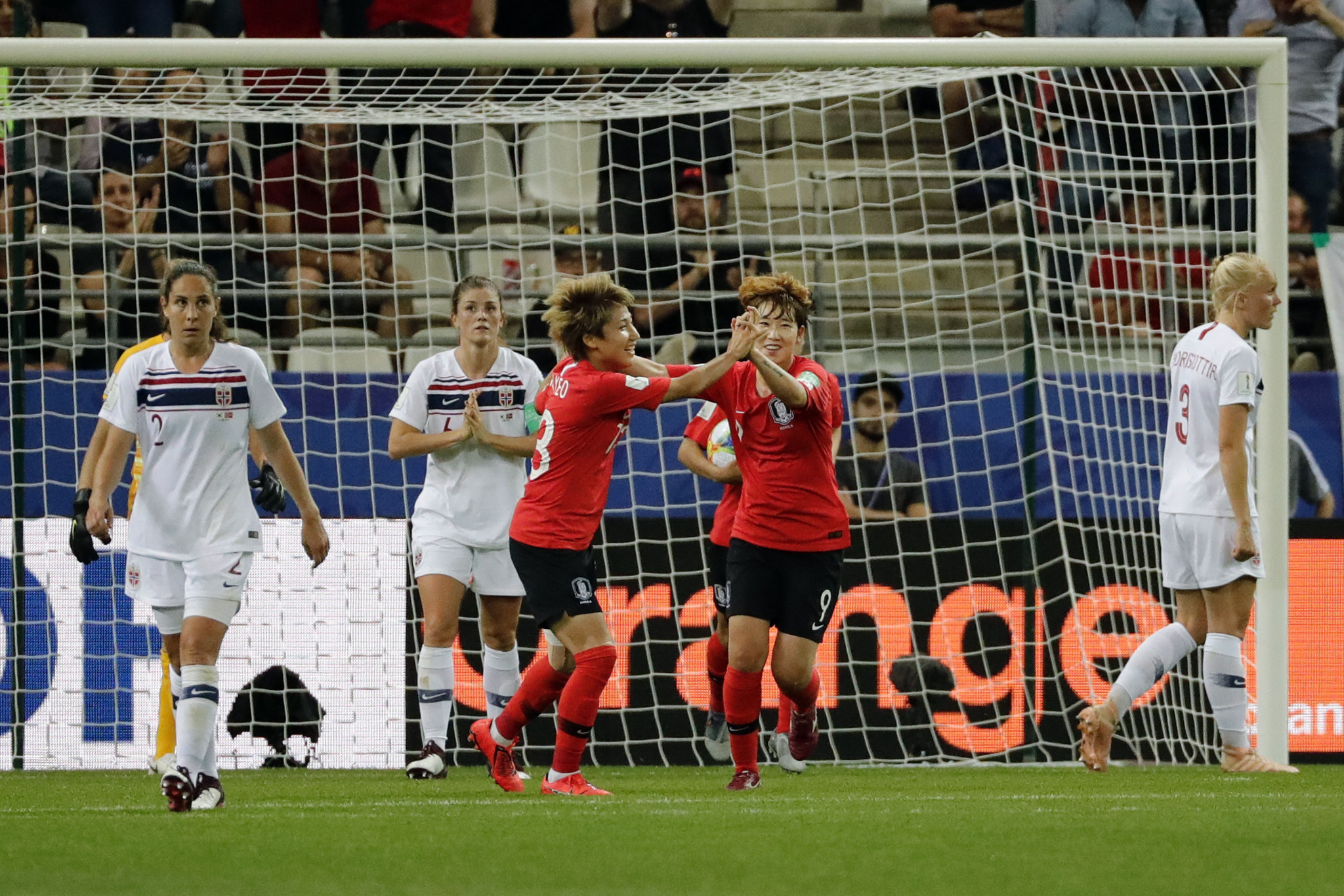 Yeo Min-ji, centre left, pulled one back for South Korea but it proved only a consolation ©Getty Images