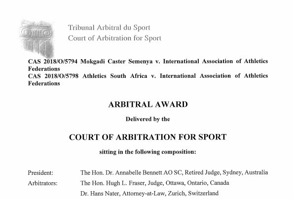 The 163-page award was published by the CAS today ©CAS