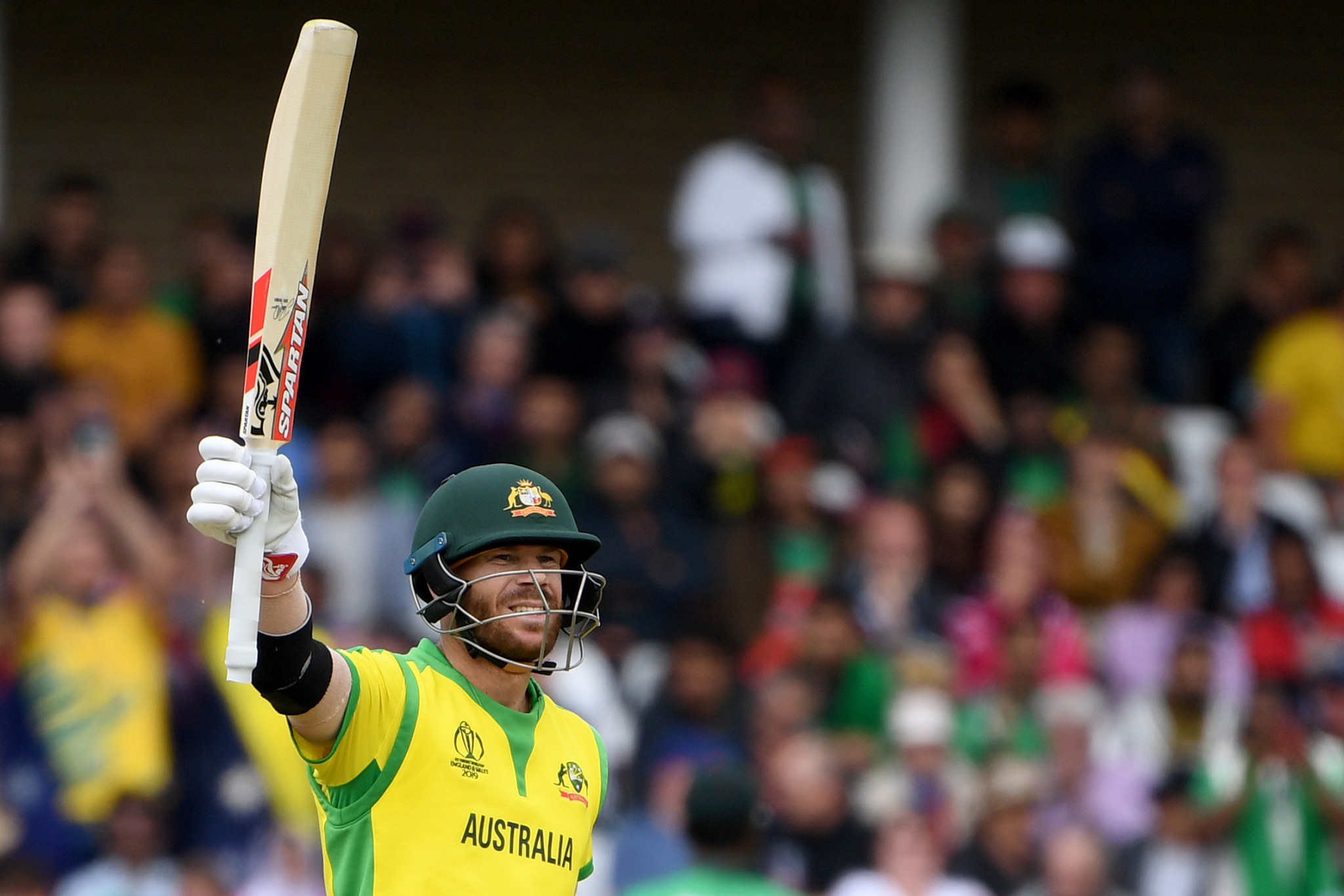 David Warner’s innings of 166 helped Australia to a 48-run win over Bangladesh at the ICC Men's World Cup today ©Getty Images