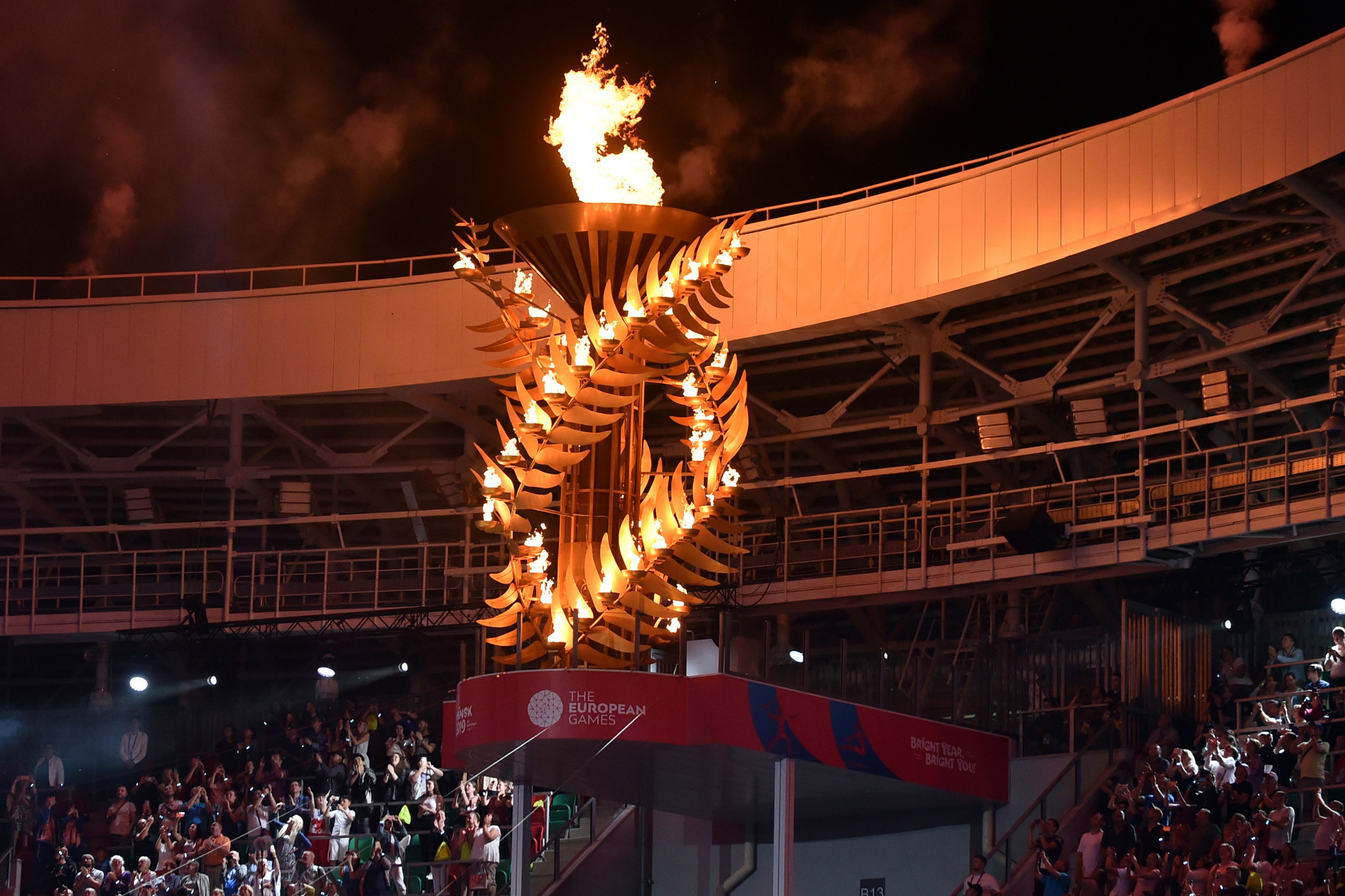 The cauldron at Dinamo Stadium in Minsk burns brightly ©Getty Images