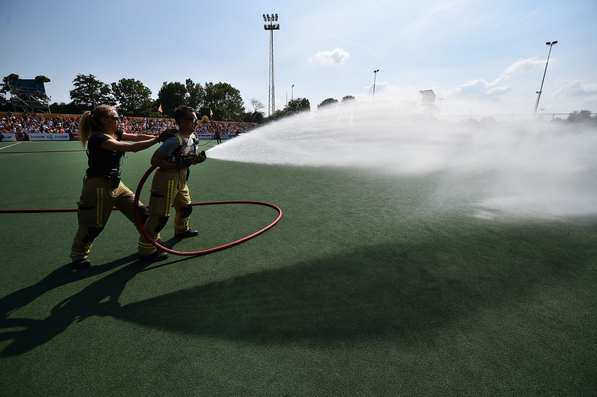 The fire brigade had to be called to water the pitch in Amsterdam as the start was delayed by two hours  ©Getty Images