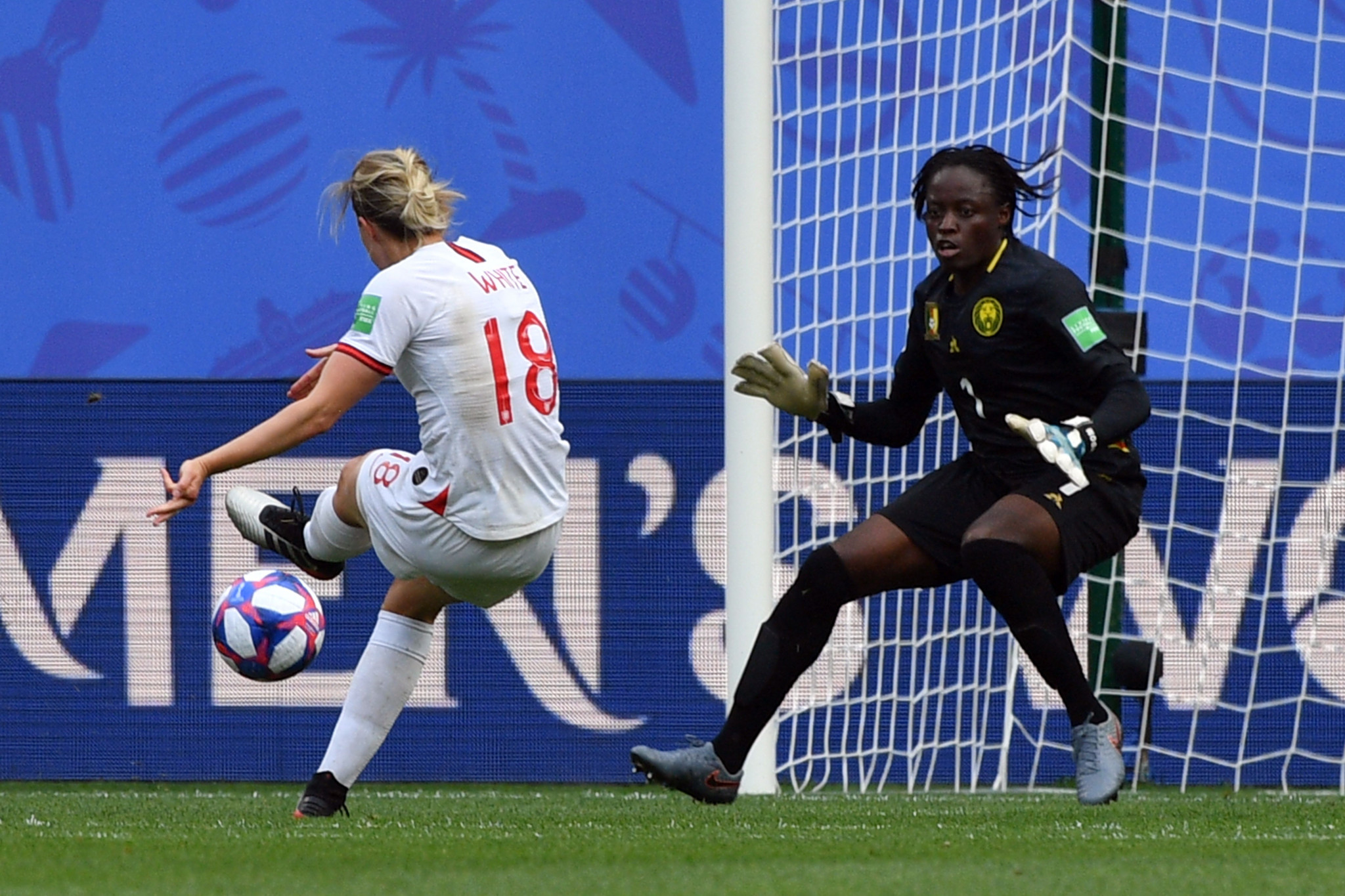 Ellen White put England 2-0 ahead in first half stoppage time in a goal given after VAR overturned an offside call ©Getty Images