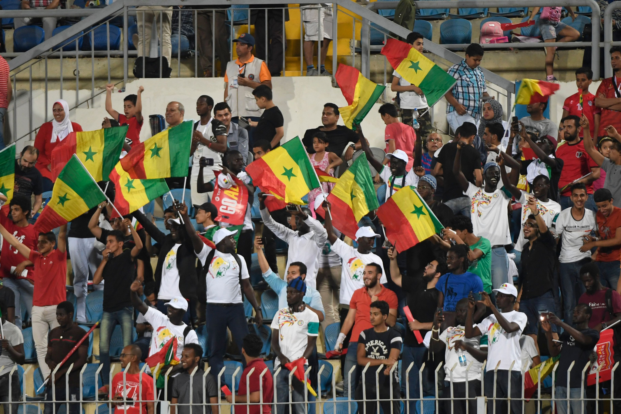 Senegal fans cheer their team to a 2-0 victory against Tanzania at the African Cup of Nations ©Getty Images
