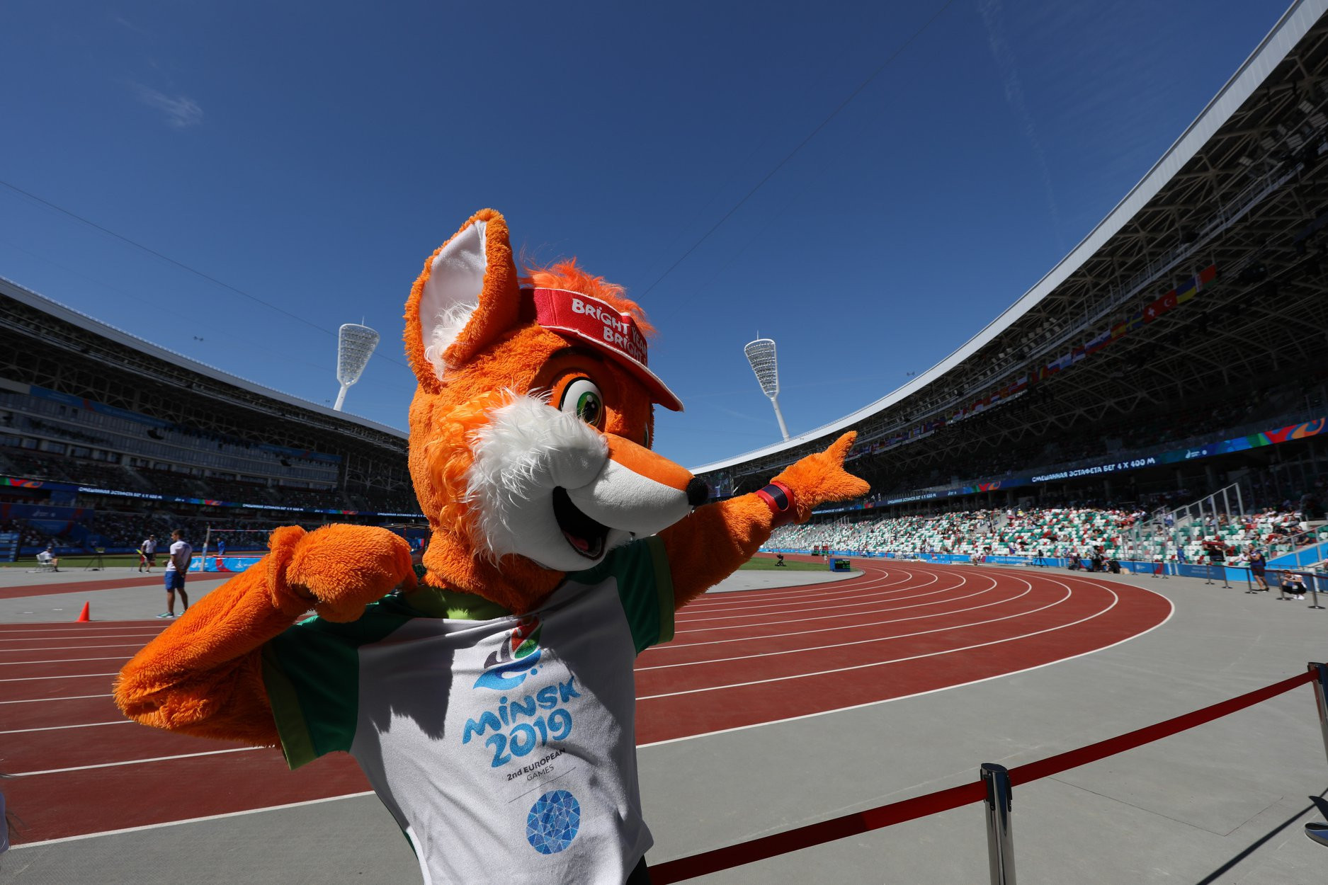Minsk 2019 mascot Lesik the Fox was on hand to warm up the crowd ©Minsk 2019