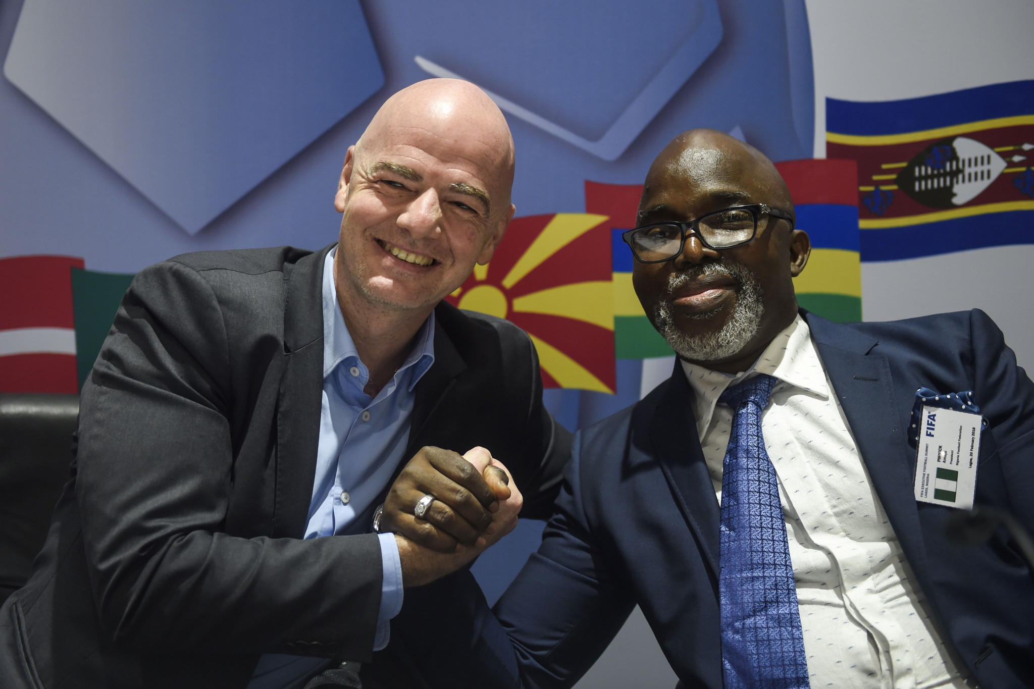 Nigerian Football Federation President Amaju Pinnick, pictured here with FIFA counterpart Gianni Infantino, claimed the issue came down to a misunderstanding ©Getty Images
