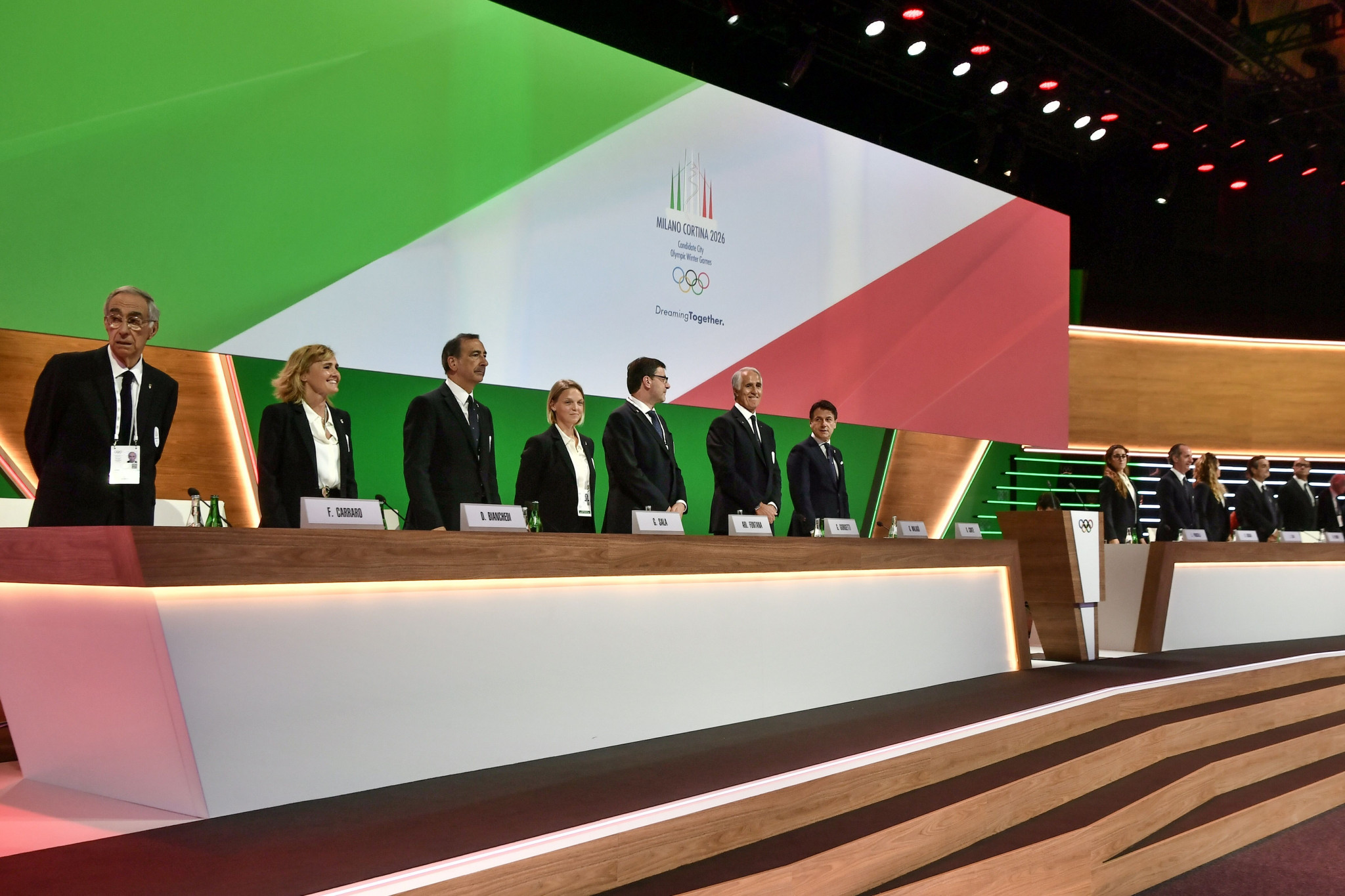 The Milan Cortina 2026 candidature committee arrive for their final presentation ©Getty Images