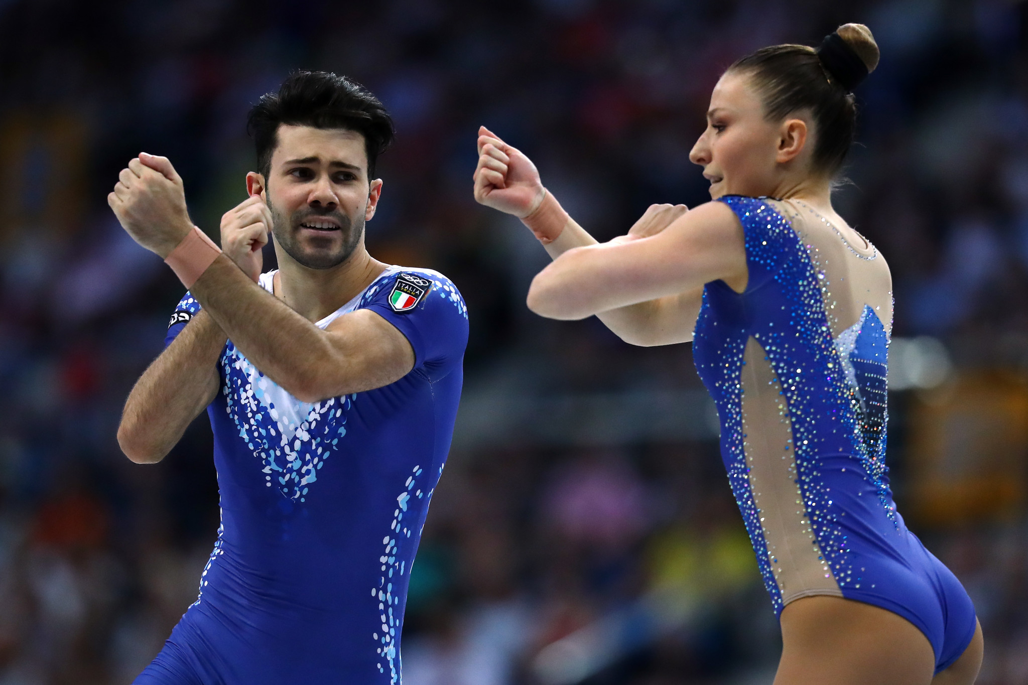 Italy's Michela Castoldi and Davide Donati won the mixed pairs aerobic gymnastics ©Getty Images