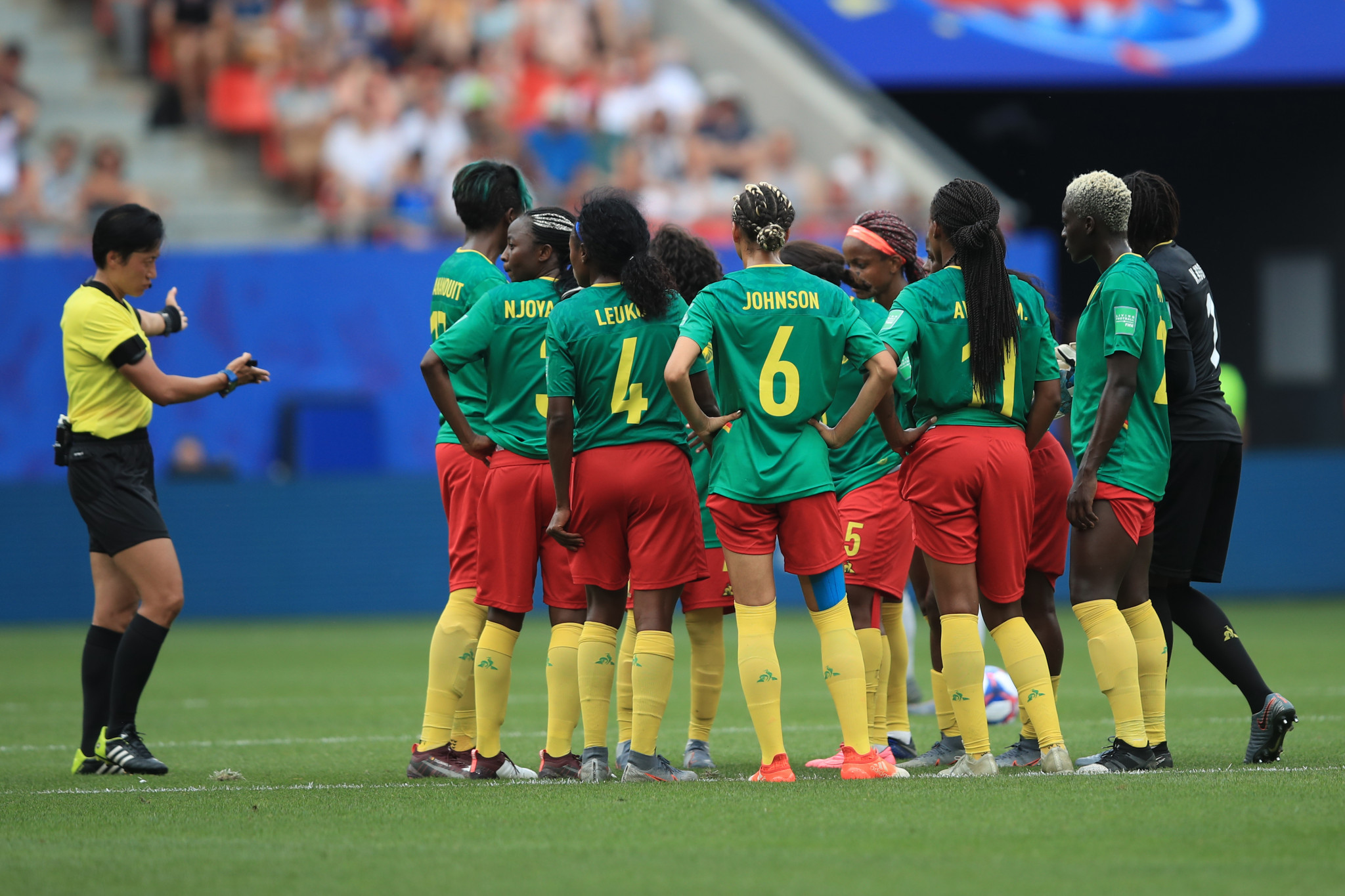 Cameroon players protested on the pitch as they lost to England in their last-16 FIFA Women's World Cup match ©Getty Images