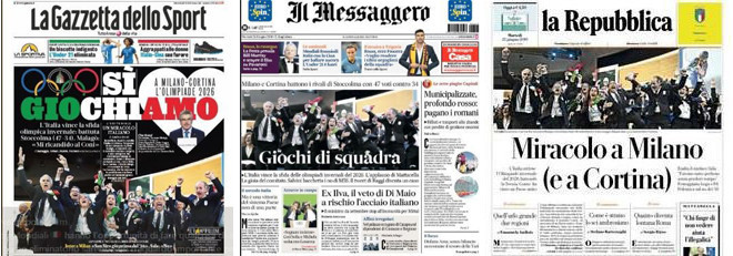 The Italian media were in unison at their joy in Milan and Cortina d'Amprezzo being awarded the 2026 Winter Olympic and Paralympic Games ahead of only rivals Stockholm Åre ©ITG