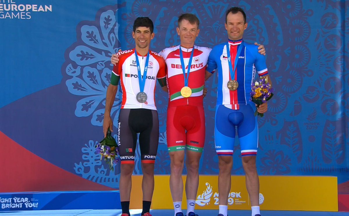 Belarus's Vasil Kiryienka was triumphant in the men's road cycling time trial at Minsk 2019 ©Twitter