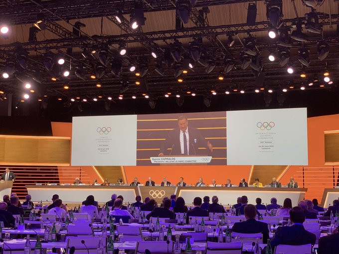 Spyros Capralos presents before Athens was confirmed as the host of the 2021 IOC Session ©IOC