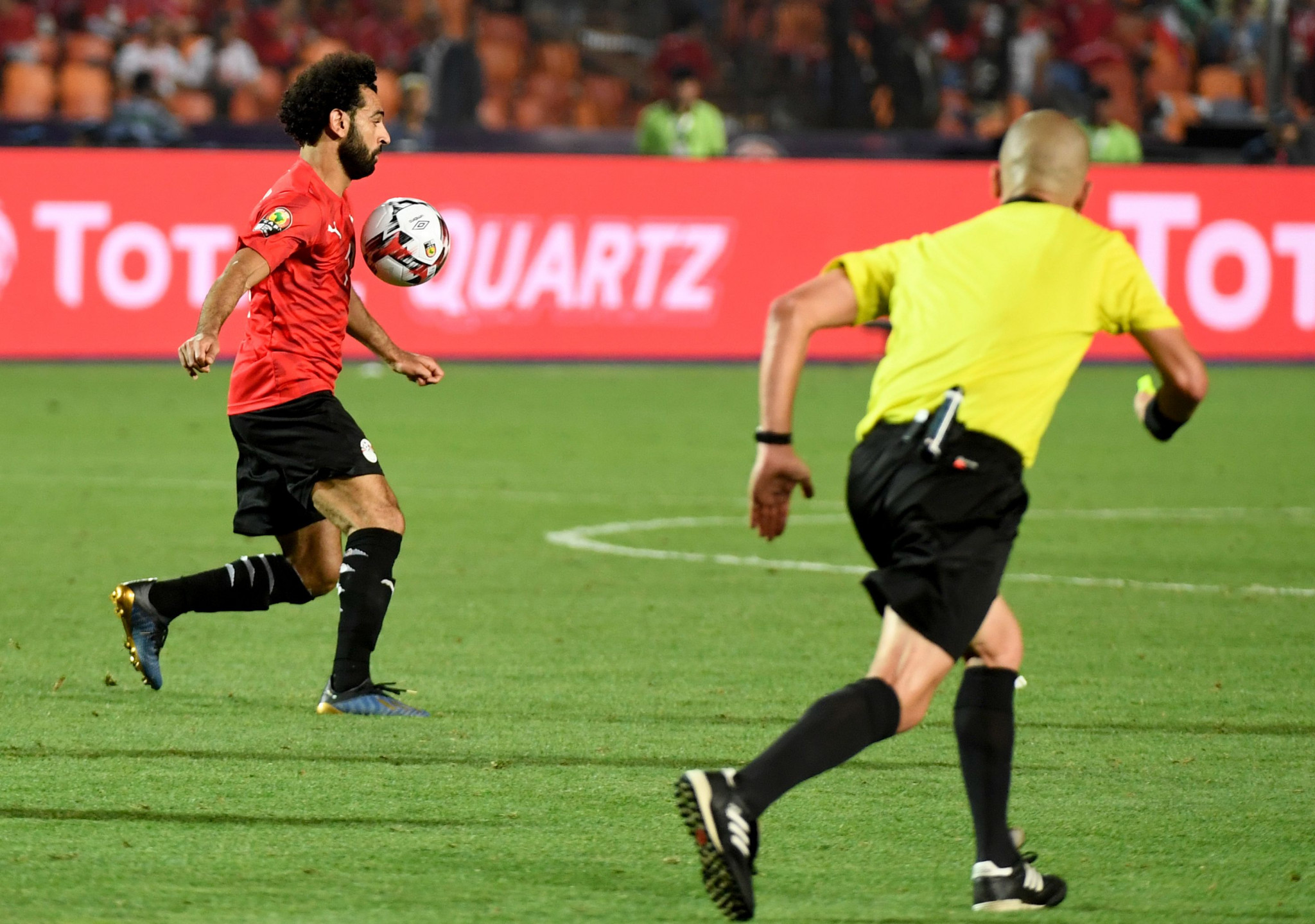 Egypt striker Mo Salah takes control of the ball against Democratic Republic of Congo ©Getty Images