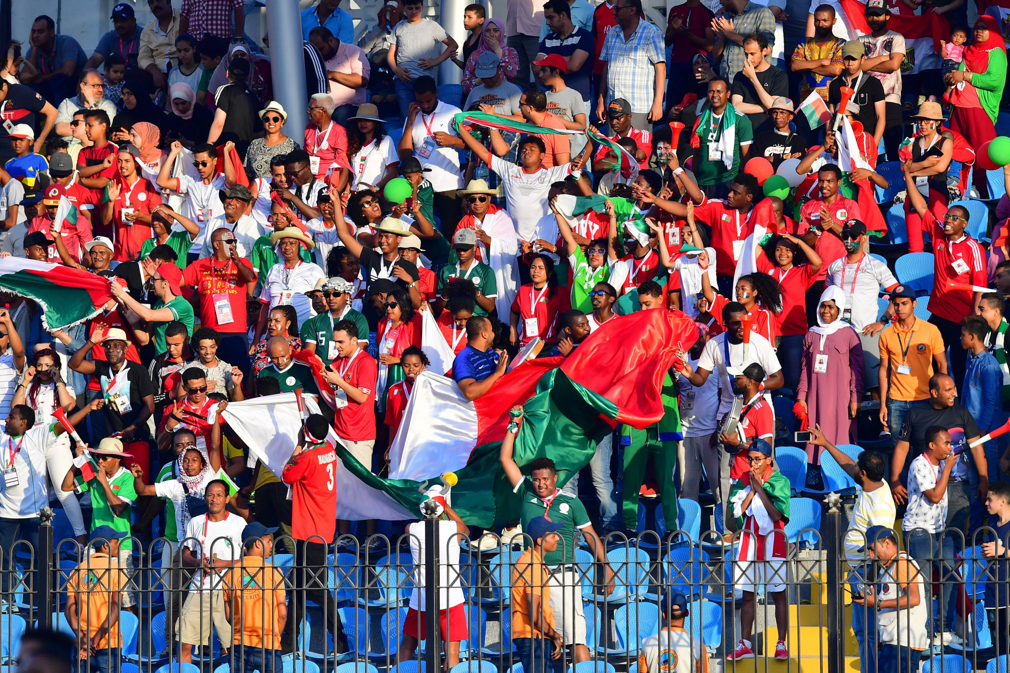 Madagascar fans celebrate Marco Ilaimaharitra's winning goal against Burundi at Alexandria Stadium ©Getty Images
