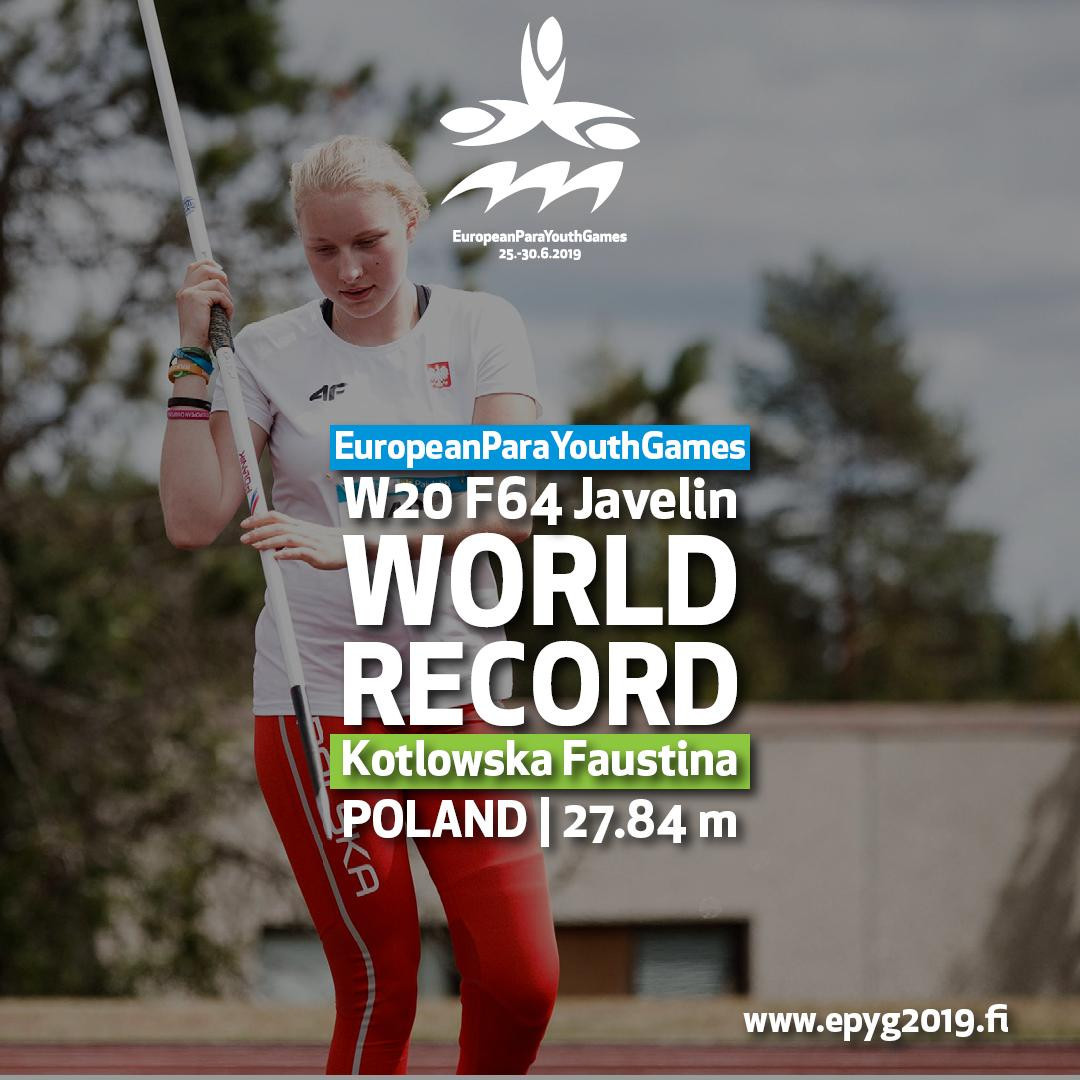 Poland's Faustyna Kotłowska broke the W20 javelin F64 world record in one of the highlights of day two of competition at the European Para Youth Games in Pajulahti in Finland ©EPYG/Twitter/Roni Reko